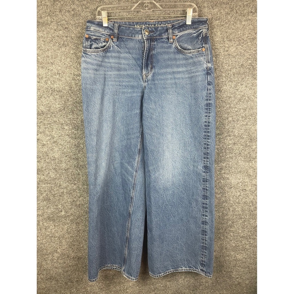 American Eagle Jeans Women 8 Blue Excellent Wide Leg High Rise Medium Wash Denim